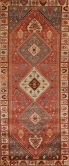 Vintage Tribal Geometric Runner Rug 4×10 Wool Hand-made Nomad Hallway Carpet