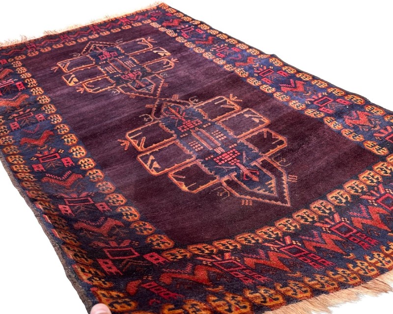 Afghan Baluchi Traditional Rug 3.3x5.4 Ft, Purple Burgundy Rust Tribal Wool Rug, gallery