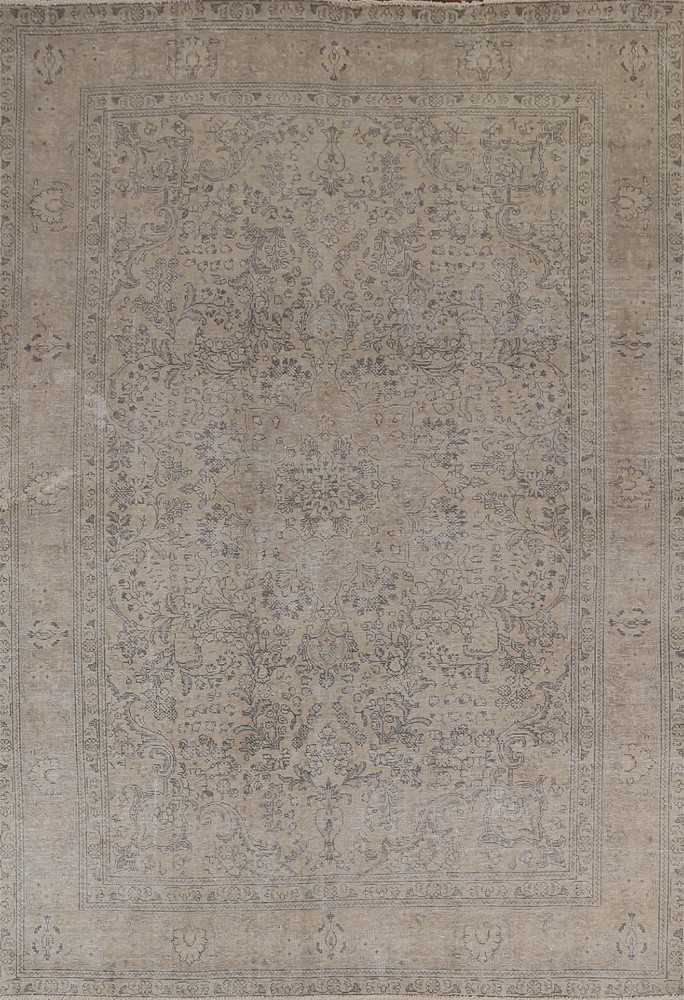 Vintage Distressed Wool Floral Traditional Area Rug 7x9 ft Hand-knotted Carpet