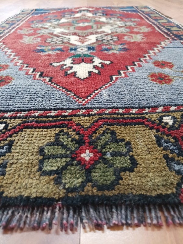 Antique Deformed Fragment Rug Handmade Decorative Small Door Mat Nice Rug gallery