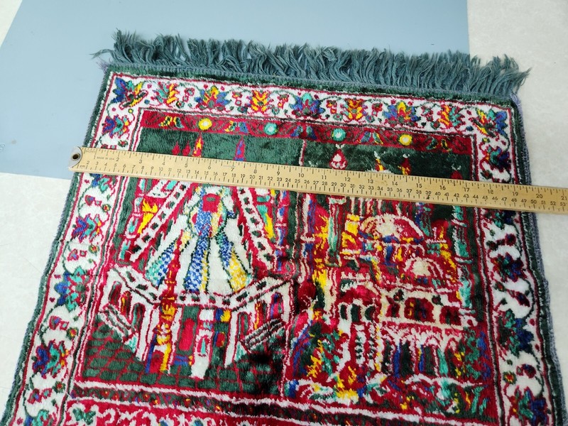 Vintage Green Muslim wall hanging prayer rug 1970-1980s Qatar Kuwait Carpet  gallery