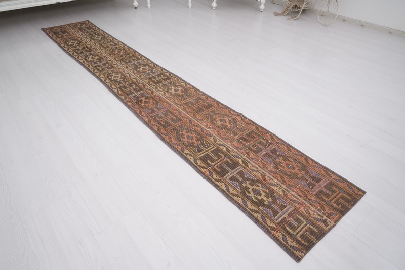 2x10 Rug, Knotted Turkish Wool Runner Rug, Neutral Vintage Oushak Rug Runner,886 gallery