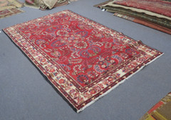 VINTAGE KURDISH RUG 5’2 x 8’4 HAND KNOTTED WOOL RED TRIBAL