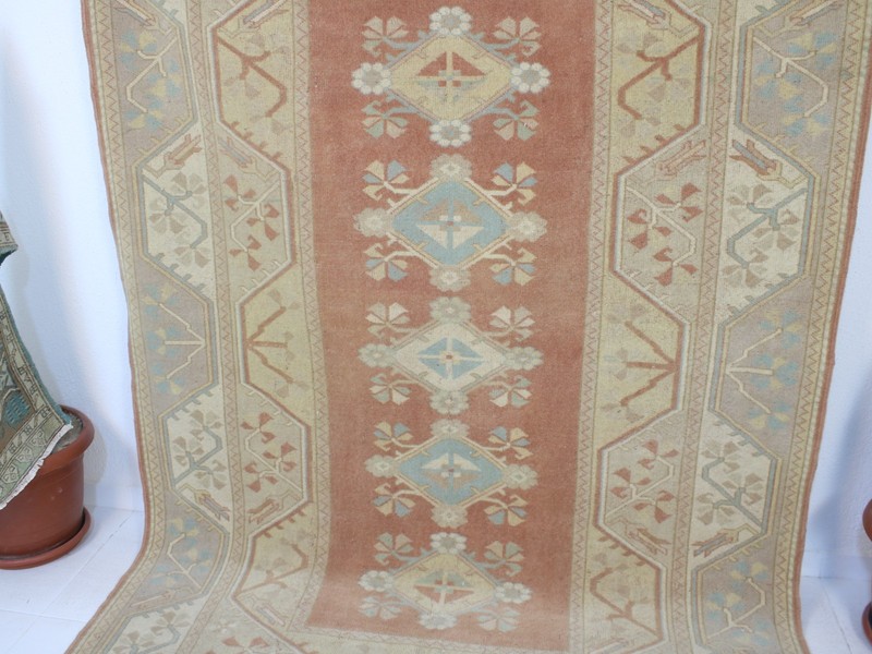 Vintage Hand Knotted Area Rug Red Beige Cream Distressed Wool Carpet 5x8 ft gallery