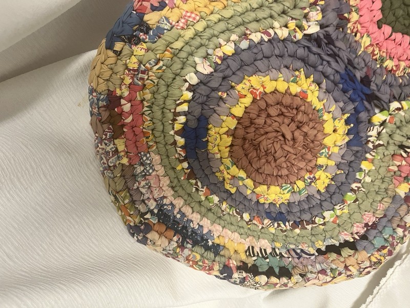 Antique handmade Braided Rag Rug Farmhouse Cottage Porch Runner Decor 44” gallery