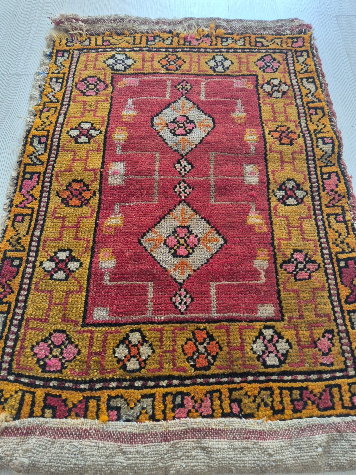 Antique Rug Pillow, Hand Woven Small Carpet, Anatolian, Handmade, Wool, Decor gallery
