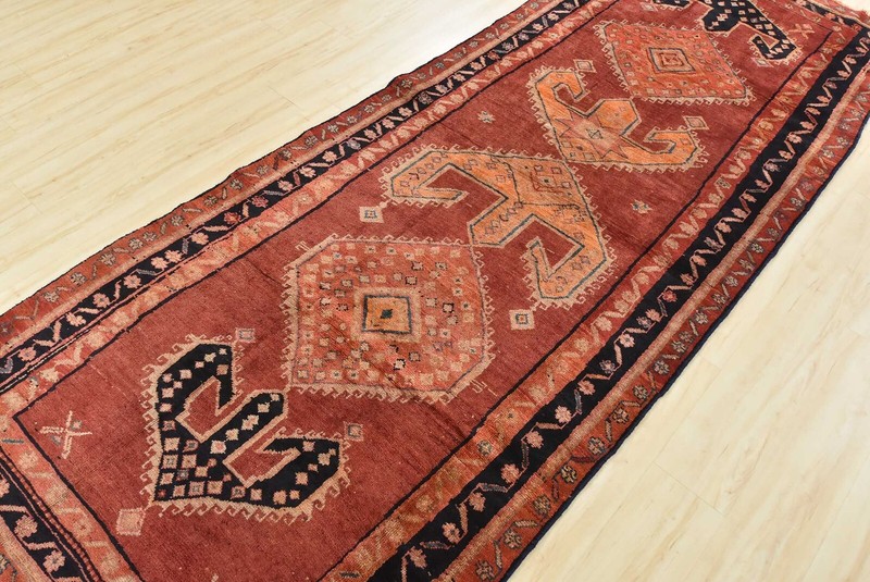 Vintage Tribal Runner 4’1” x 11’4” Red Wool Geometric Hand-Knotted Oriental Rug gallery