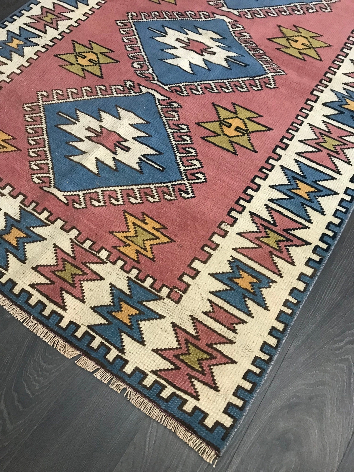 Pink Area Rug , Handknotted Turkish Rug , Geometric Oushak Rug , Pink Nomadic Ru gallery
