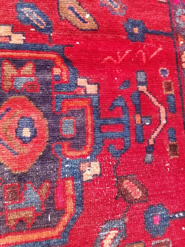 Distressed Vintage Traditional Handmade Hamadan Wool Multicolor Rug 217x126cm gallery