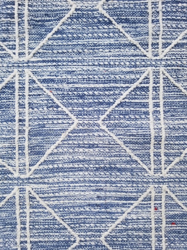 Vintage Handwoven Geometric Design Wool Blue & White Kilim Rug 4.8x3.6 ft gallery