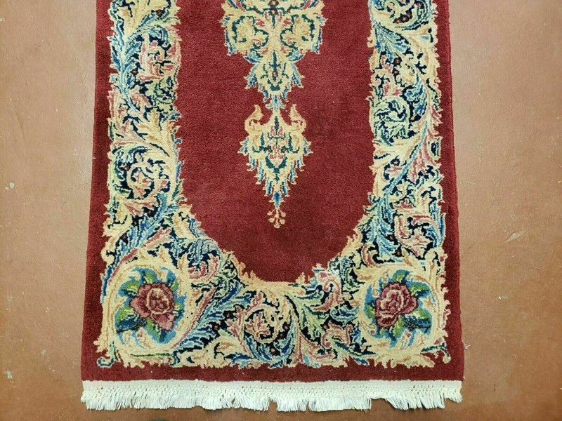 Kirman Rug 2x4 Wool Vintage Oriental Carpet Hand Knotted Red Semi Open Field gallery