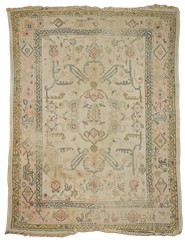 Pre-1900 Antique 7×9 Oushak Hand-Knotted Wool Turkish Area Rug in Soft Tones