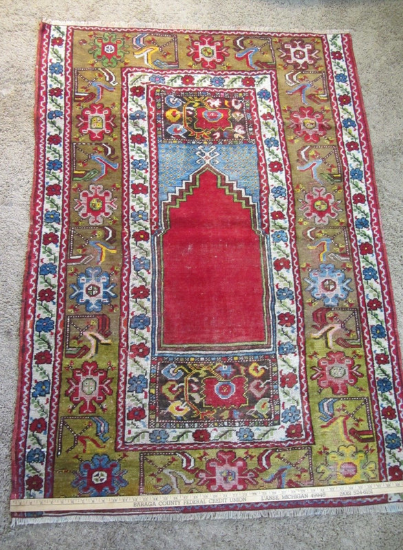 Beautiful Turkish Anatolia Prayer Rug Semi-Antique 41" x 58" Hand-Made Wool VG gallery