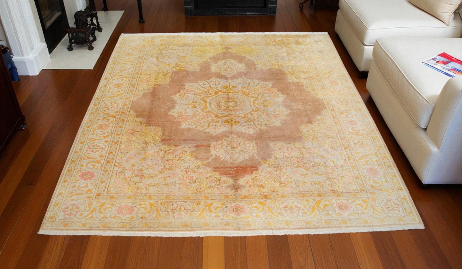 Vintage Turkish Rug Oushak Rug Handwoven Silk Rug 6’7”x6’11” gallery