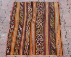 Cappadocia Embroidered Kilim Orange Rug Turkish Hand Knotted Carpet 2.7×3.5 ft