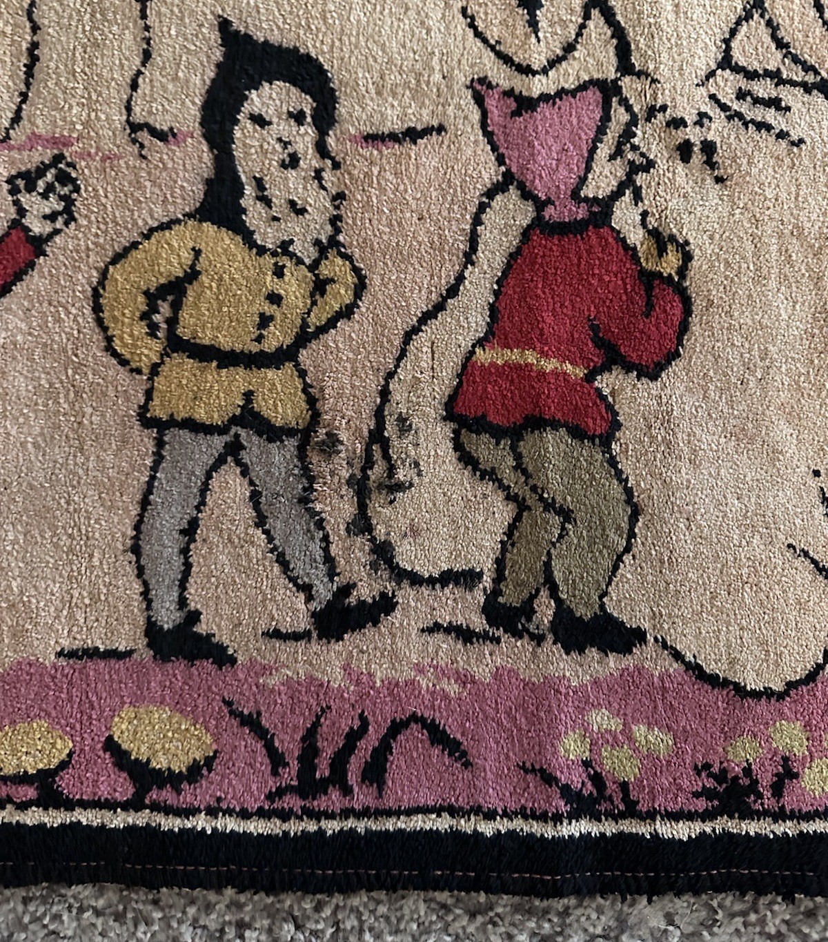 1930’s-40’s Blonde Snow White and the Seven Dwarfs Rug Pre Disney 39x21.5 gallery