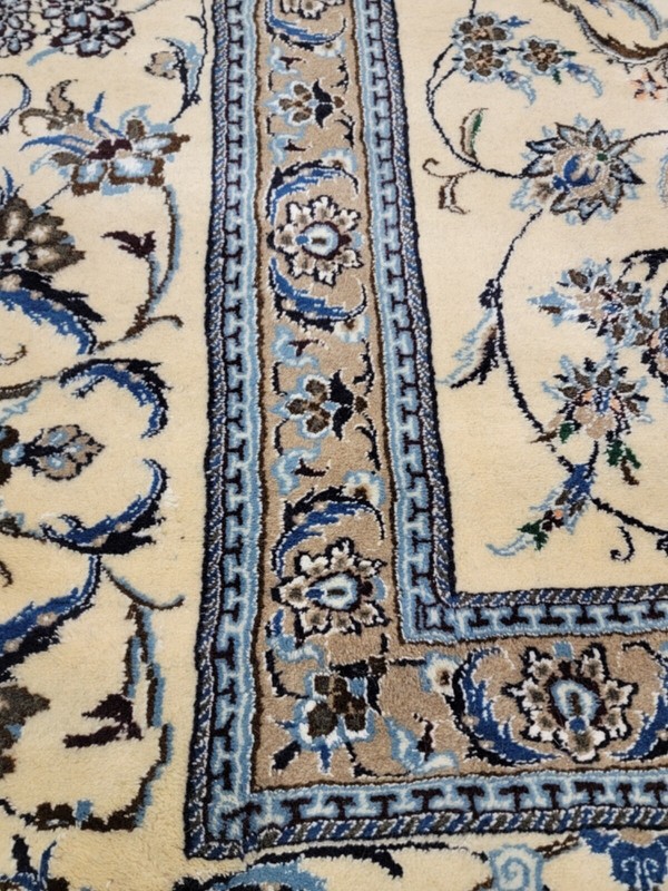 Antique Oriental Hand-Knotted Wool Area Rug Nain Ivory/Bue/Black 13'1" x 19'9" gallery