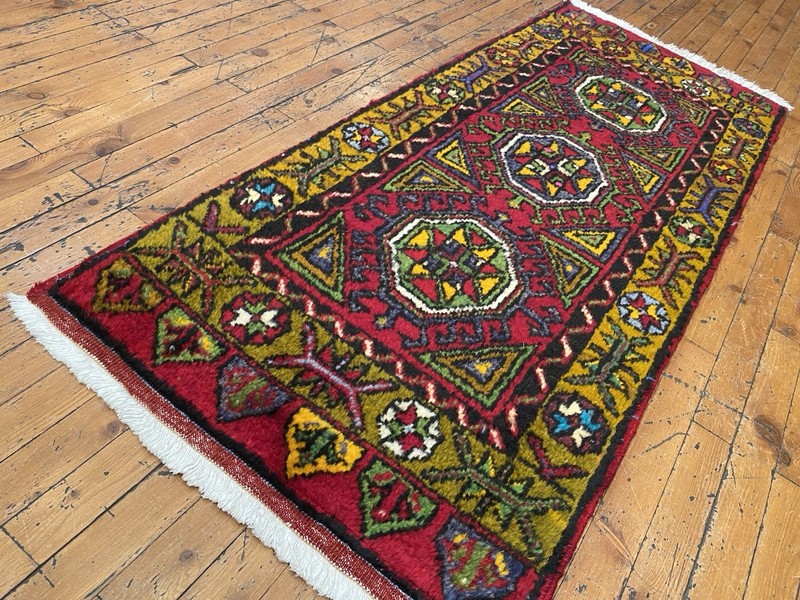 Beautiful Antique 1940-1950's Wool Pile Henna Dye Tribal Runner Rug 2’x5’ft gallery