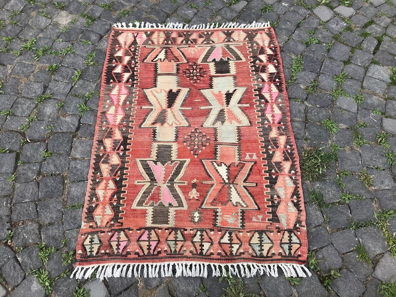 4.1 X 3.1 Ft Turkish Vintage Kilim Rug , Handmade Wool Area Kilim, Bohemian Rug gallery