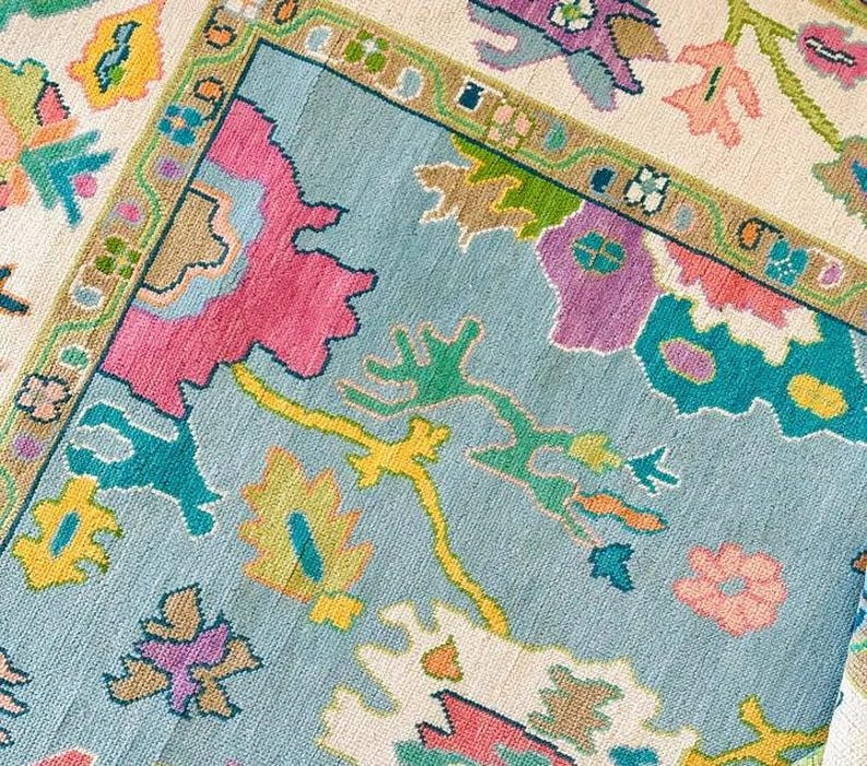 Oushak 8x10, Hand Knotted Rug Modern Oushak Rug 5x8 Bedroom Rug Turkish Knot Rug