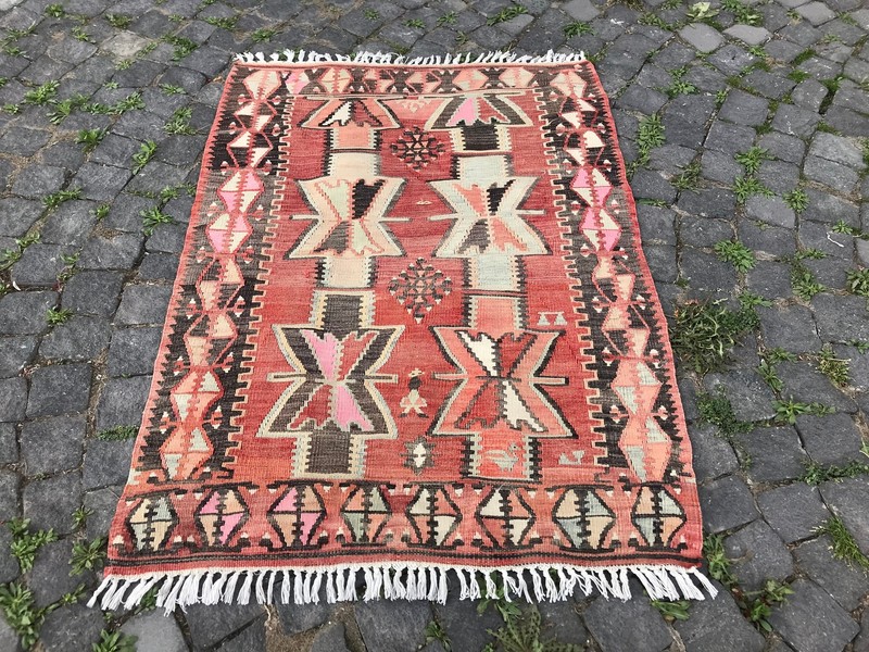 4.1 X 3.1 Ft Turkish Vintage Kilim Rug , Handmade Wool Area Kilim, Bohemian Rug gallery