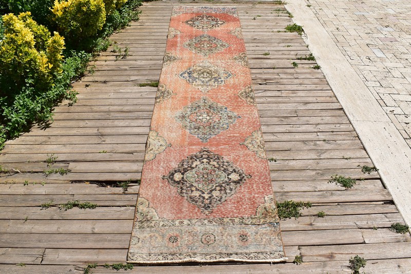Turkish Rug 30''x139'' Oushak Tribal Runner Vintage Orange Stairs Carpet 2x11 gallery