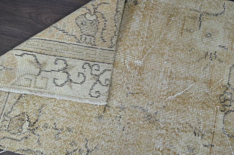 Vintage Turkish Runner Rug 2x7ft YELLOW Handmade Anatolian Oushak Hallway Wool gallery