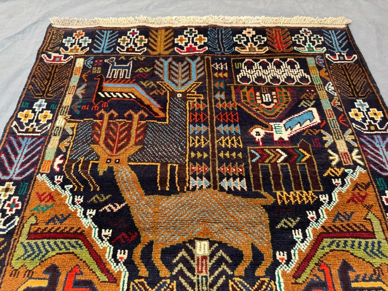 3'7x6'5 ft Vintage Caucasian Pictorial Animal Tribal Hand Knotted Wool Area Rug gallery