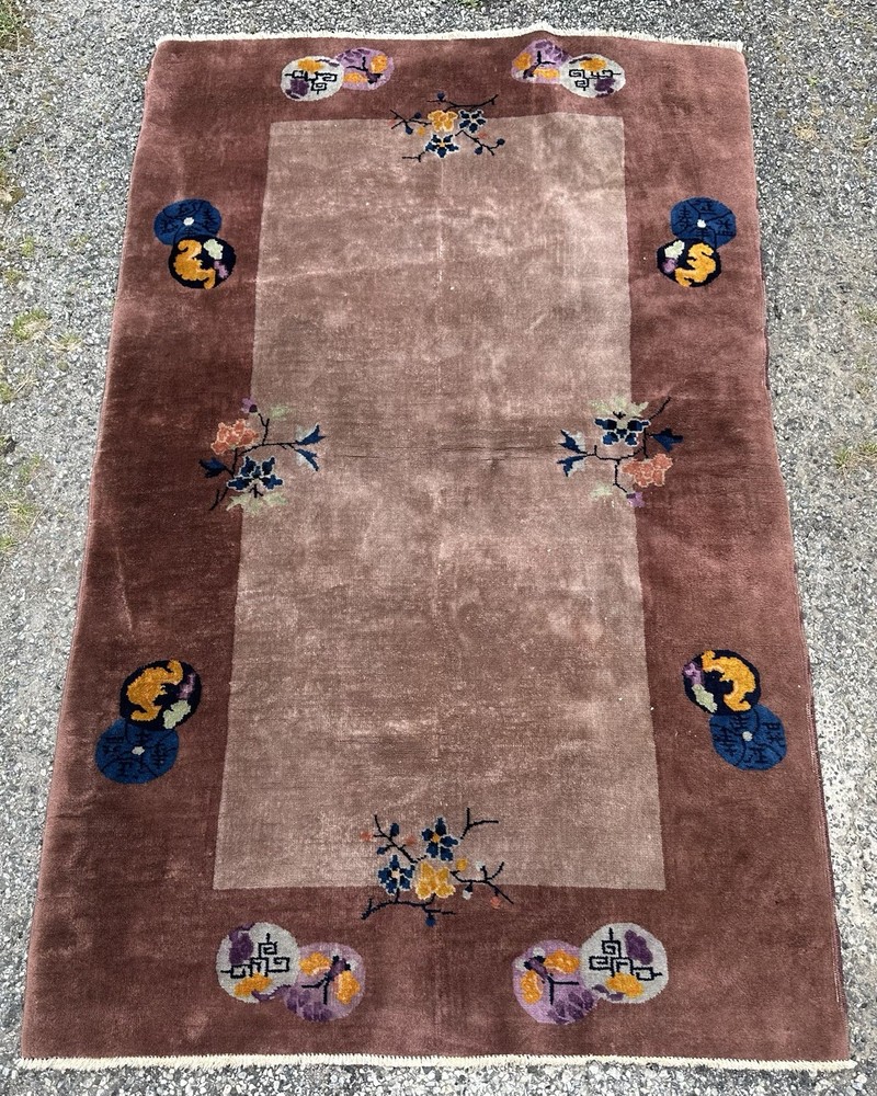 Ci 1920's ANTIQUE ART DECO CHINESE WALTER NICHOLS RUG 4x6.8 HEALTHY EVEN PILE