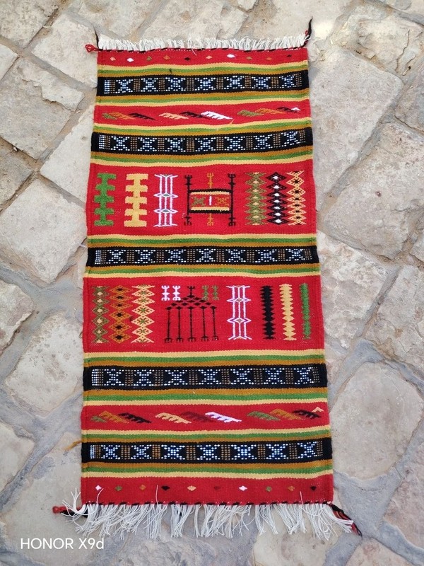 Algerian Berber Wool Rug 110x55 cm Handmade Sahara Tribal Kilim gallery