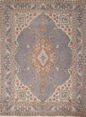 Distressed Over-Dyed Area Rug 5×6 Ft Hand-Knotted Purple / Gray Wool Carpet