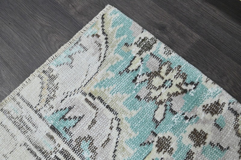 Vintage Turkish Runner Rug 2x5ft Wool Anatolian Handmade Hallway Oushak RAINBOW gallery