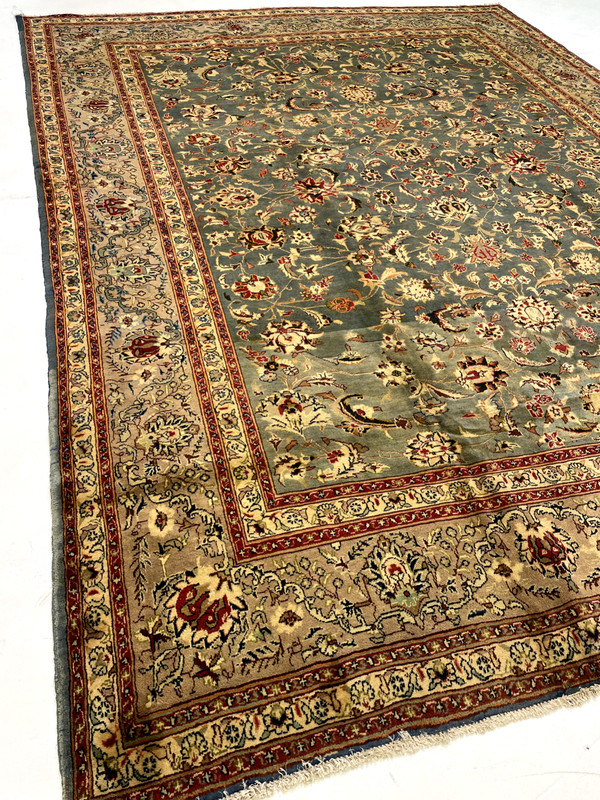 Antique Oriental Hand-Knotted Wool Area Rug Blue/Ivory/Grey/Red 10' x 12'10" gallery