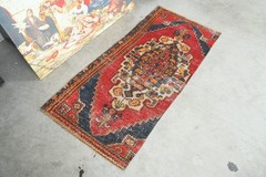 handmade small vintage turkish rug 2×5 oushak oriental muted door mat carpet,881