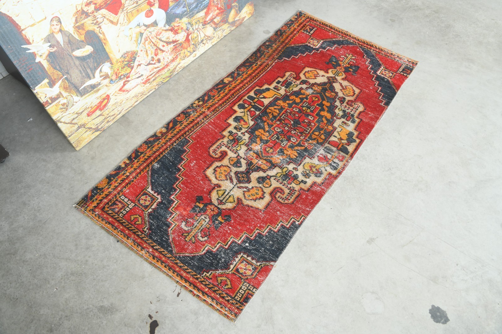 handmade small vintage turkish rug 2x5 oushak oriental muted door mat carpet,881 gallery