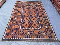 Terracotta Blue Faded Kilim Rug 6’4×9’9 Vintage Boho Tribal Flatweave Area Rug