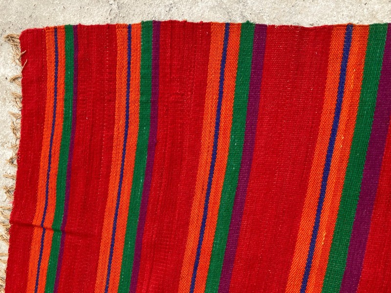 Vintage Traditional Handmade Geometric Striped Kilim Floor Rug Carpet 197x194 cm gallery