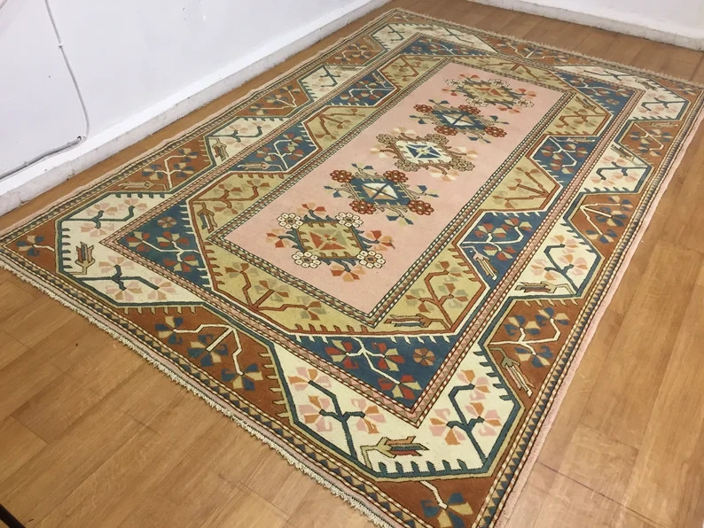 Handmade Turkish Kilim Rug 7x11 ft Vintage Anatolian Geometric Wool Carpet gallery
