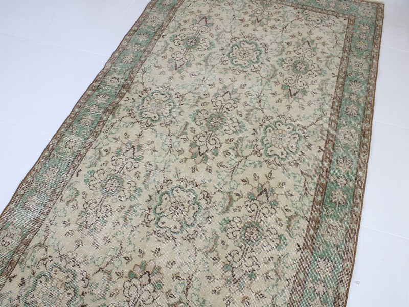 4x7 Turkish Handmade Area Rug Beige Green Floral 3.6x6.6 ft gallery