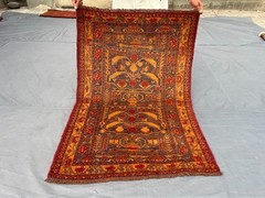 Antique Afghan Tree of Life Rug 3×5 Hand Knotted Wool Geometric Old Faded Rug