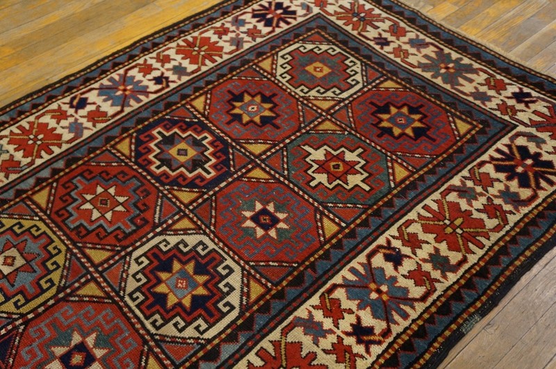 4'x8' Exciting Bold Tribal Geometric Grid Pattern Antique Caucasian Moghan Rug gallery
