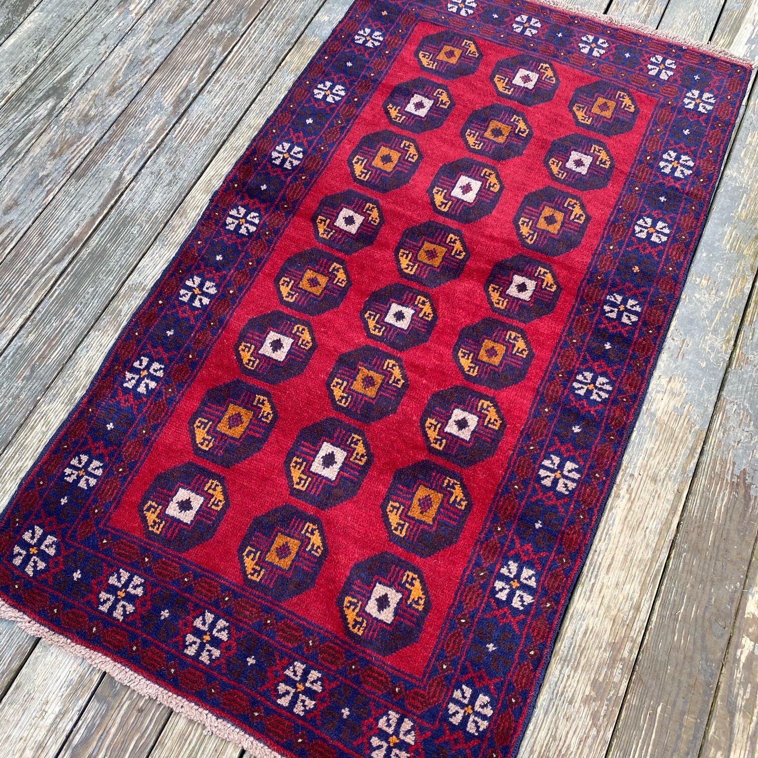 Handmade Red Afghan Accent Rug, Geometric & Tribal Design, 100% Camel Hair, 4x7 gallery