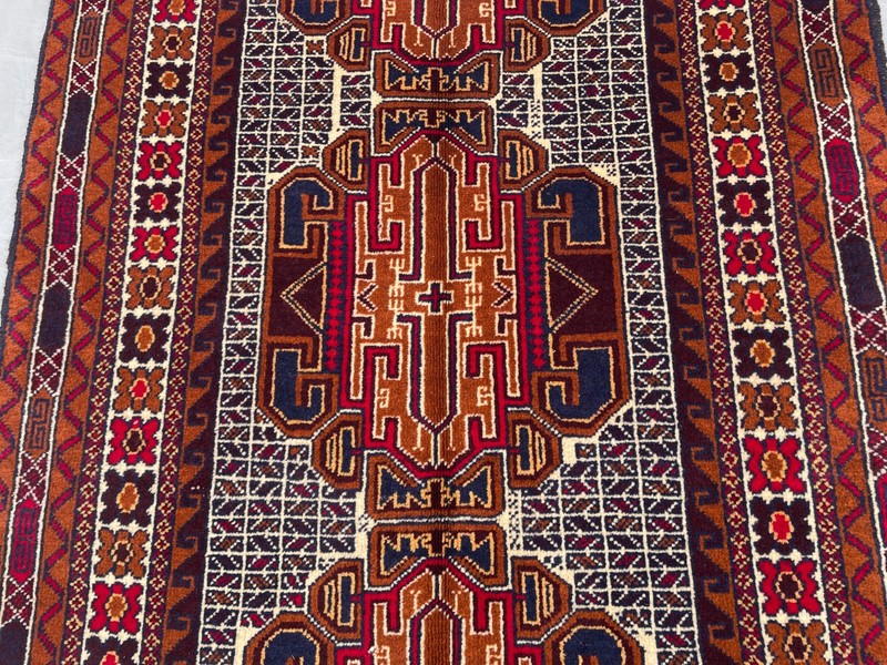 2'8x5'0 ft Vintage Afghan Baluchi Hand Knotted Wool Brown Navy Tribal Runner Rug gallery