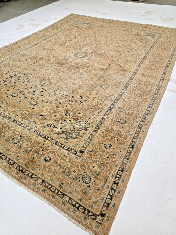 Antique Oriental Hand-Knotted Wool Area Rug Beige/Light Brown 9'4" x 12'11" gallery