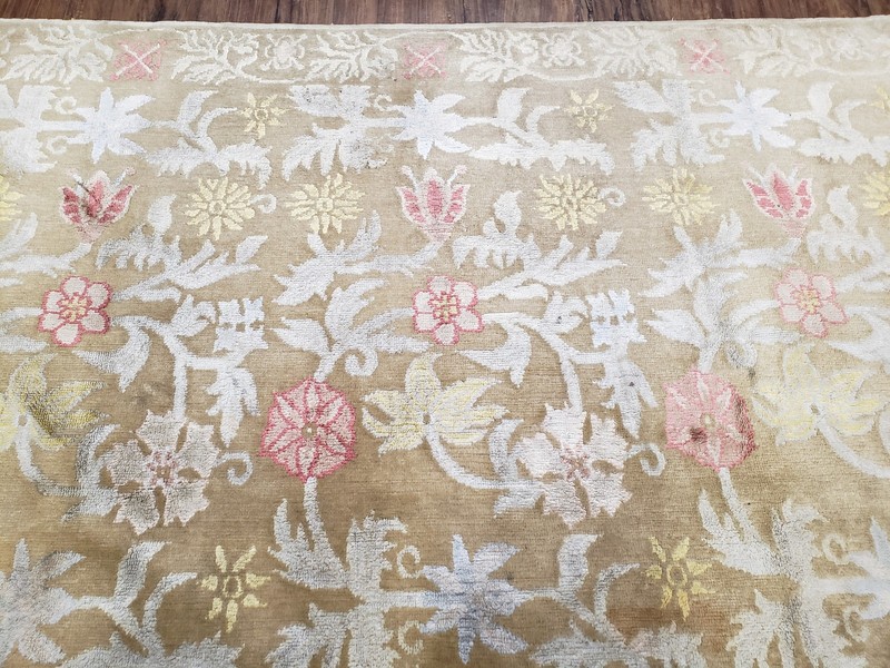 Modern Tibetan Rug 6x9 Wool and Silk Handmade Flowers Contemporary Soft Tan Nice gallery