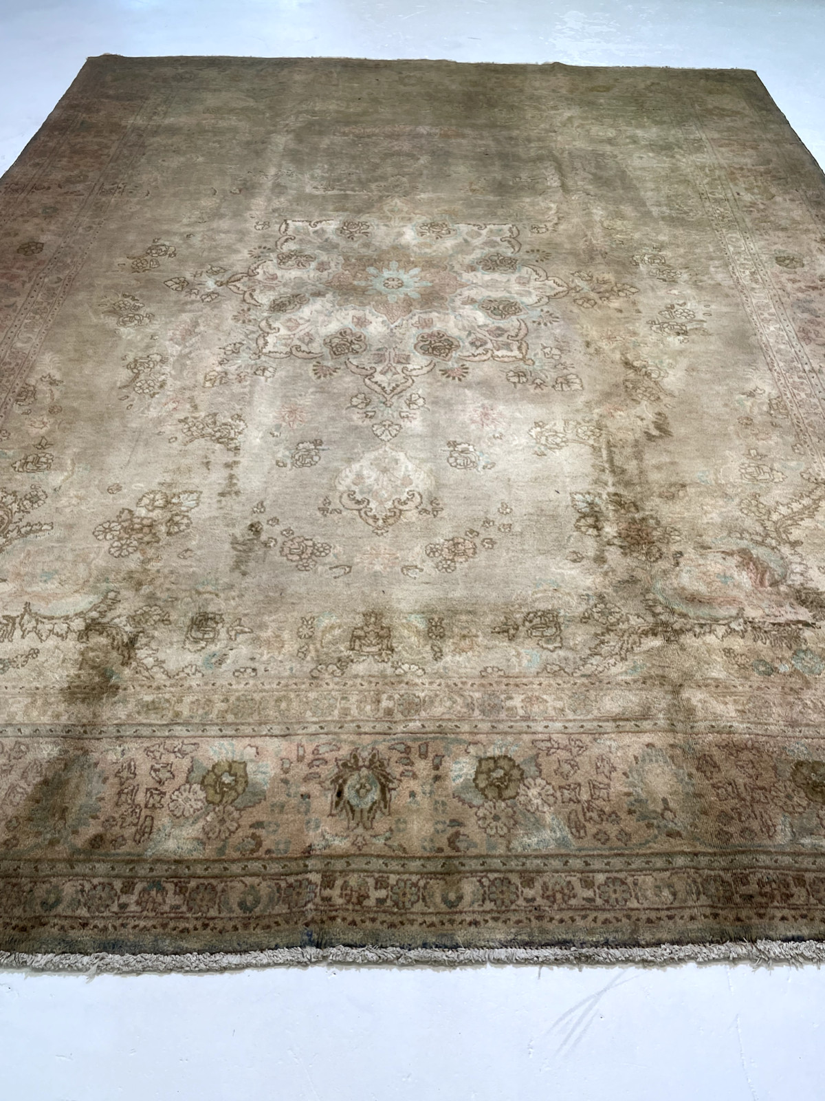 Antique Oriental Hand-Knotted Wool Area Rug Blue/Beige/Terracotta 9'7" x 13' gallery