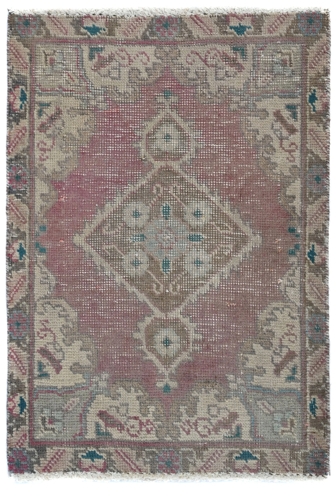 Semi-Antique Distressed Oriental Rug Muted Red Floral Design Carpet 1'7X2'2 ft gallery