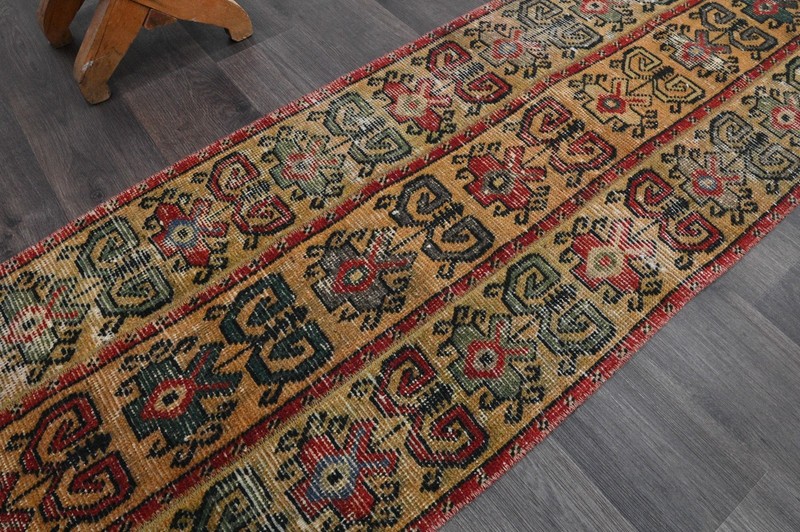 Vintage Turkish Runner Rug 2x10ft Wool Anatolian Handmade Hallway Oushak ORANGE gallery
