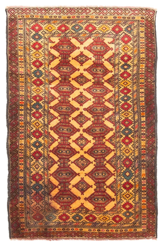 Traditional Vintage Hand-Knotted Area Rug 3'1" x 4'9" Oriental Wool Carpet