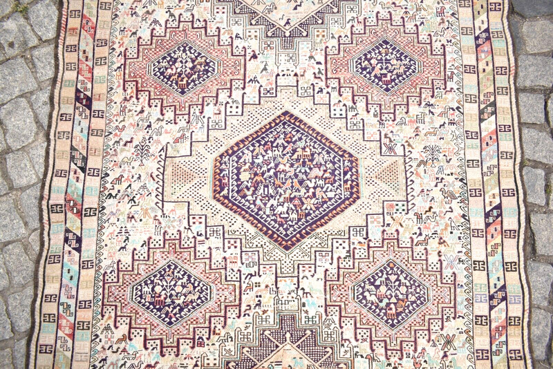 Vintage Caucasian Rug 47'' x 78'' Fine Quality Animal Design Silk Soumak Rug gallery